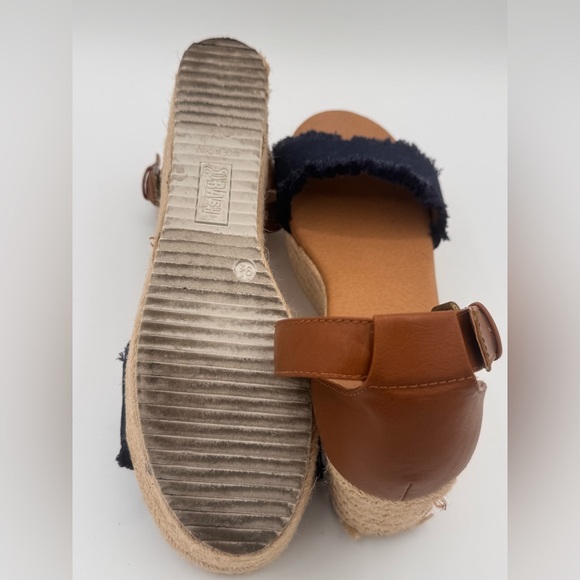 📣 Brash Denim Wedge Sandals | Women’s 9.5 | Strappy Ankle Strap | - Picture 5 of 5